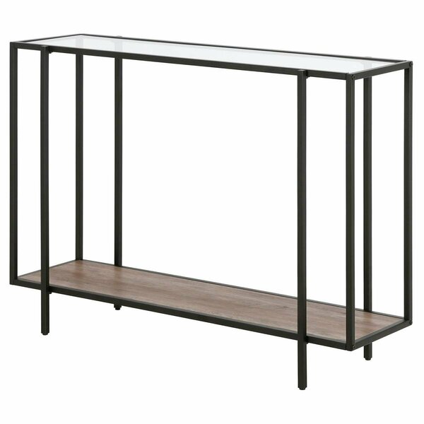 Henn & Hart Vireo Blackened Bronze Accent Table with Gray Oak Shelf AT0937